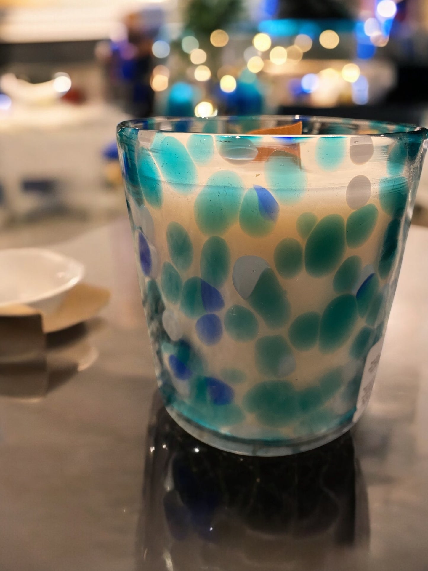 Large Blue Dapple Candle