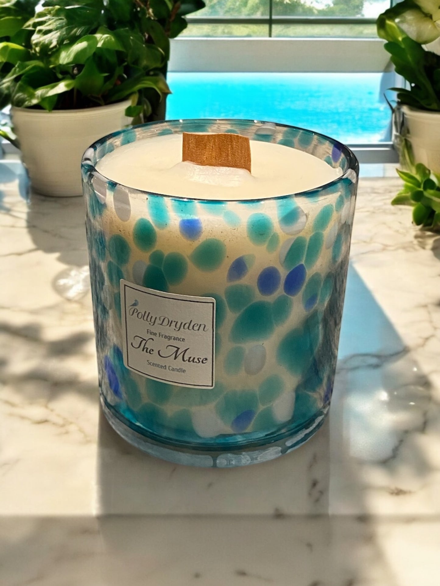 Large Blue Dapple Candle